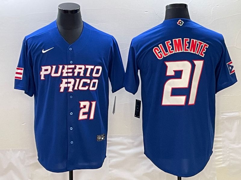 Men 2023 World Cub Puerto Rico #21 Clemente Blue Nike MLB Jersey4